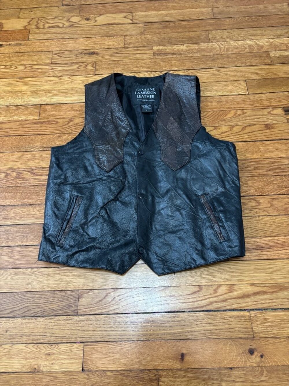 Navarre Leather Company Mens Genuine Lambskin Leather Vest Sz Large Black Brown